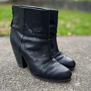Rag & Bone Newbury Heel Black Leather Ankle Boots Sz 9